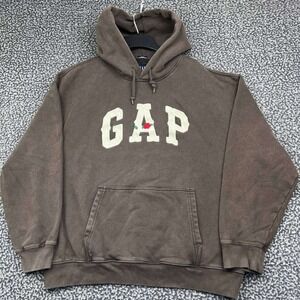 GAP Hoodie Men Large Brown Rose Logo Pullover Fleece Lined Long Sleeve